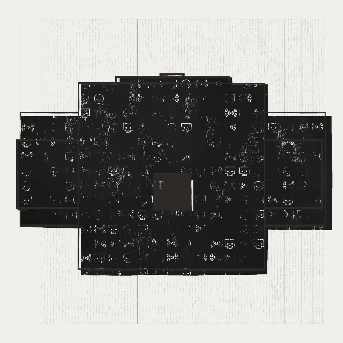 off-meta #84, a cruciform structure marked with skulls