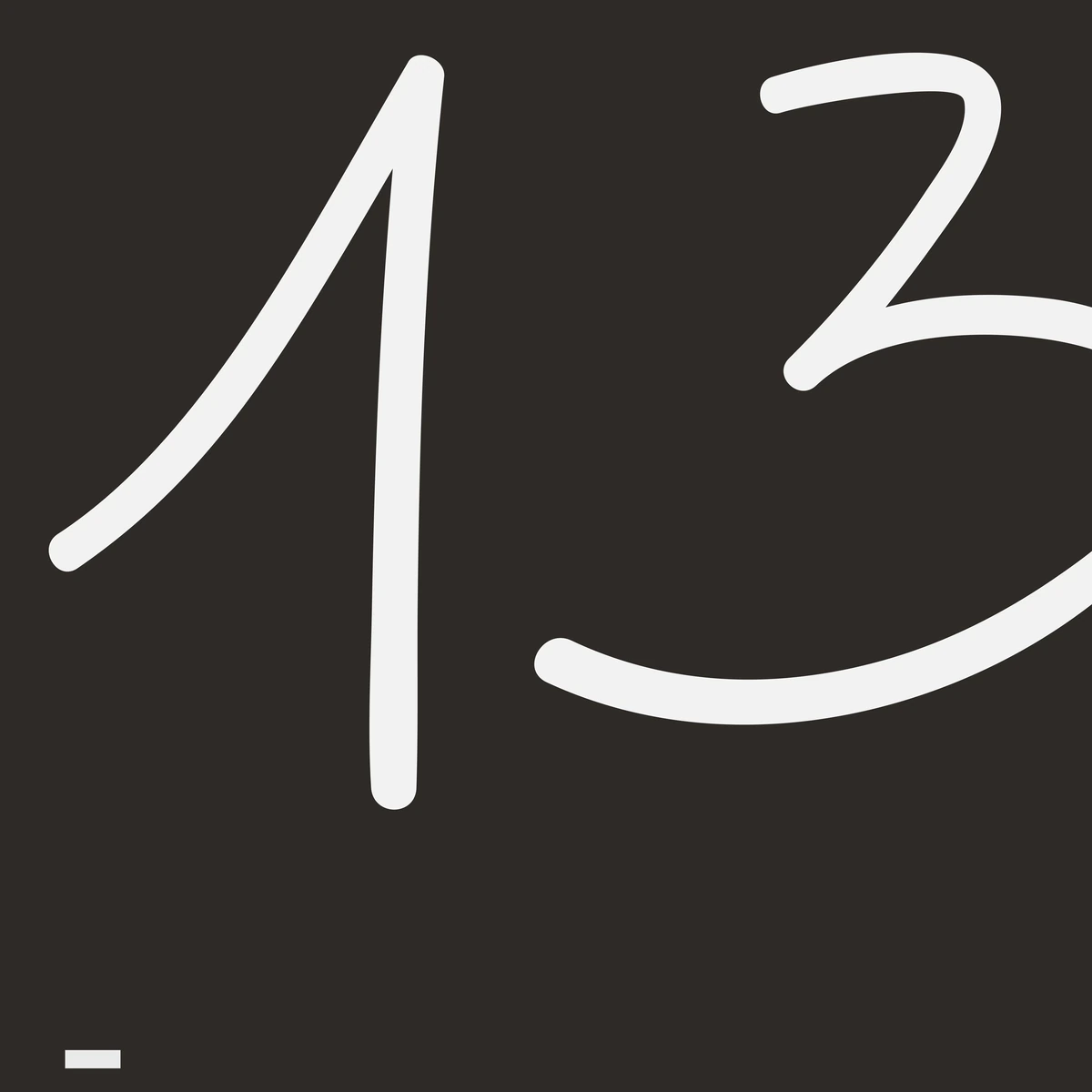 cmyk, a single giant 13 in white ink on a dark sheet
