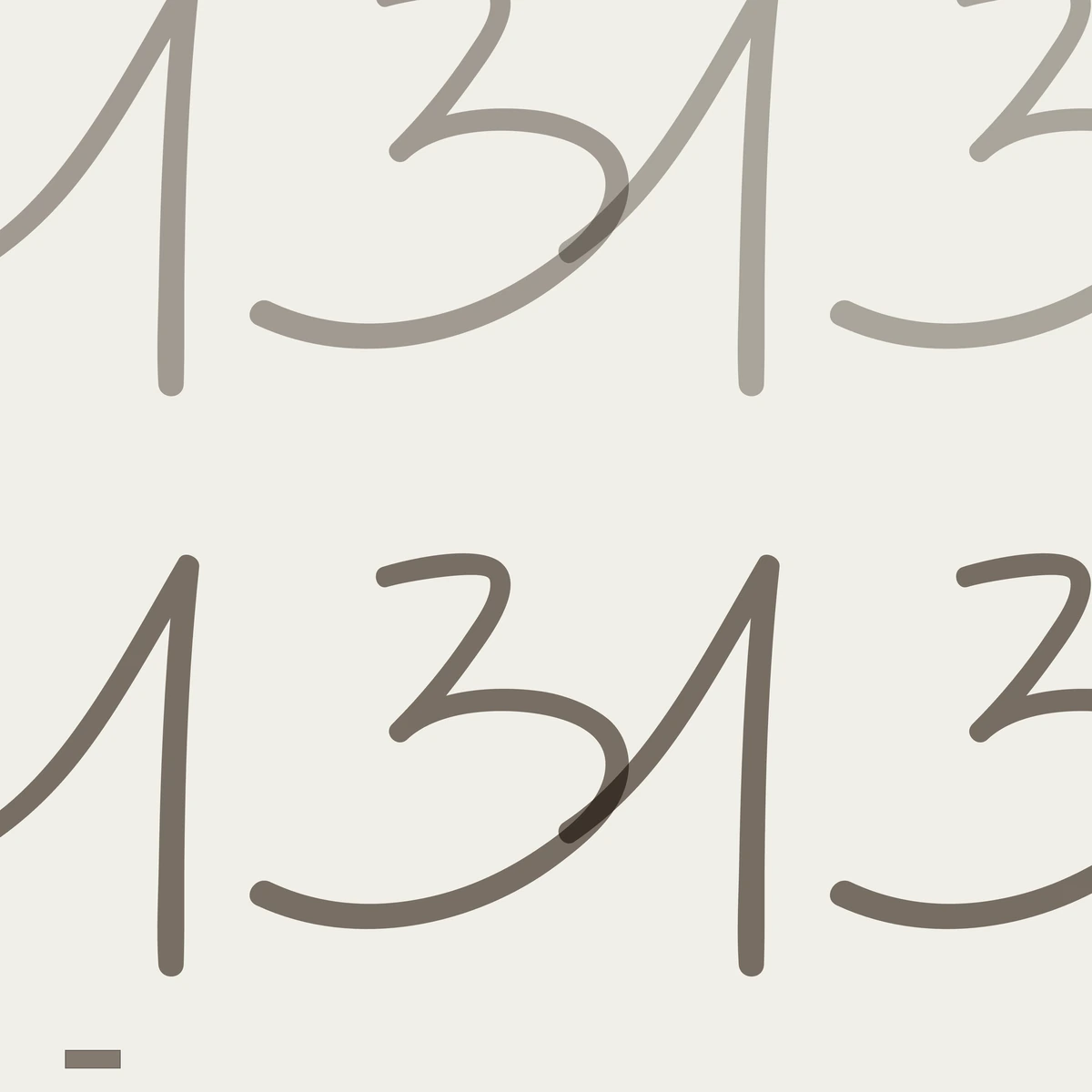 cmyk, the hand-drawn 1 and 3 written large in warm grey strokes on a pale sheet