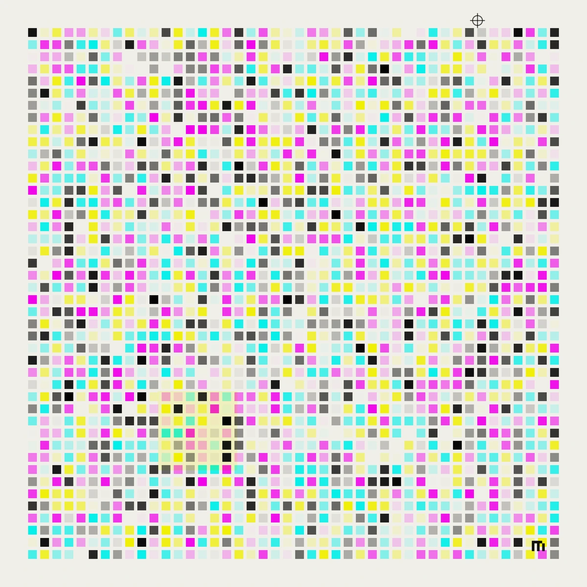 cmyk, a field of small process-color squares scattered across a pale sheet