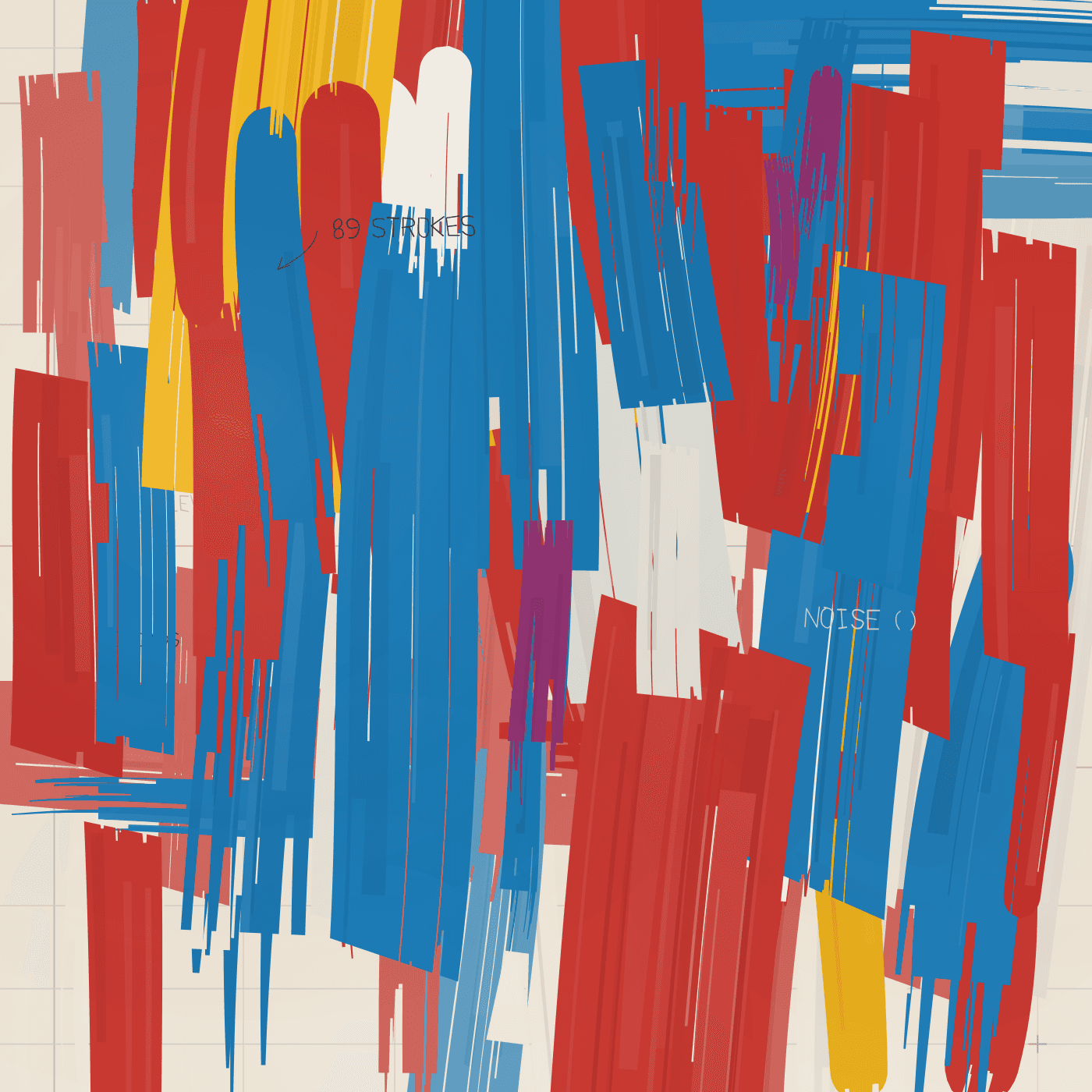 pentimento, one hash with the tape off: the painting alone, the same count